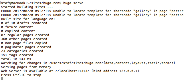 terminal : hugo serve